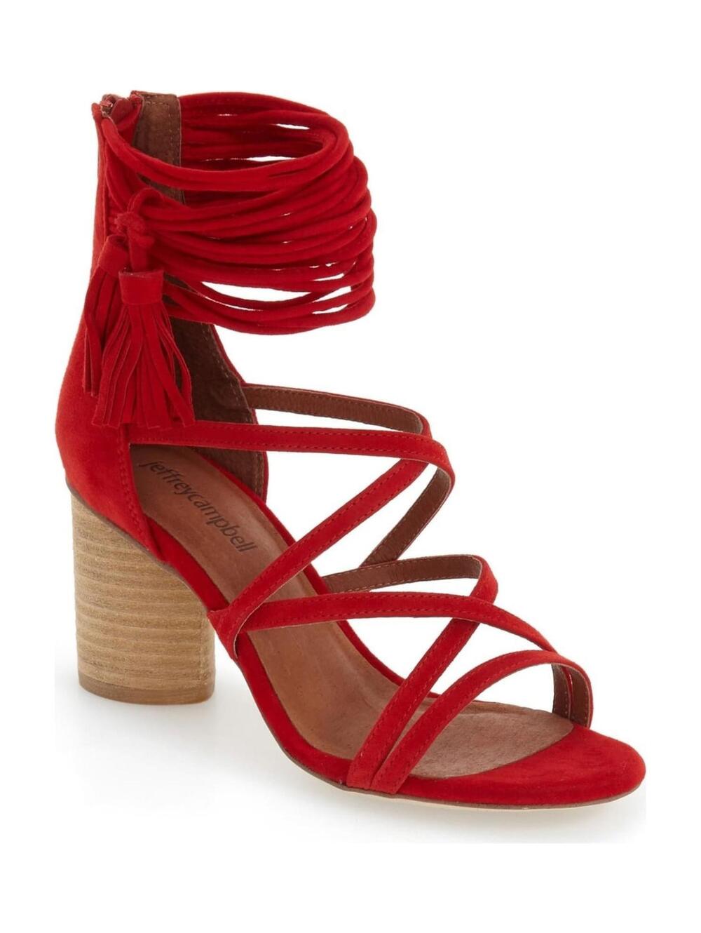 Jeffrey Campbell Red Suede Strappy Block Heel DESPINA Sandals - Sz US9